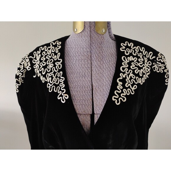 Julie Duroche Jacket Black Velvet Embellished Shoulder Pads 80s Glam 12/14 - Picture 2 of 11